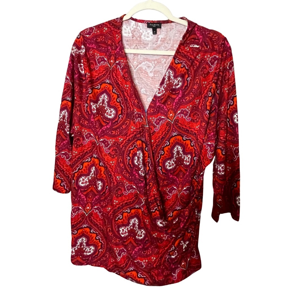 Talbots 3X Red Paisley wrap Blouse